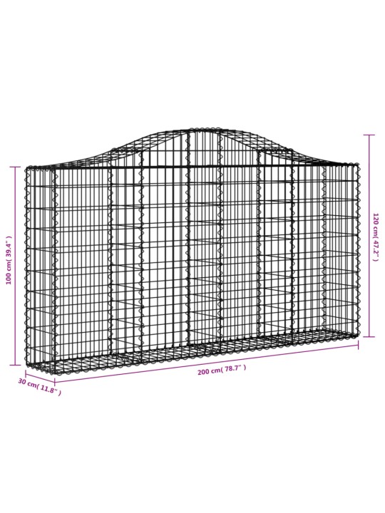 Kaarekujulised gabioonkorvid 4 tk, 200x30x100/120 cm, raud