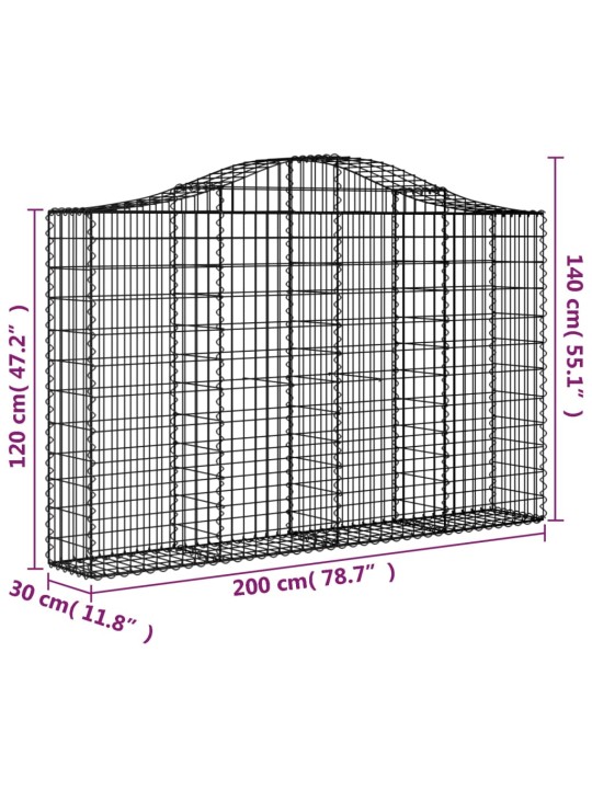 Kaarekujulised gabioonkorvid 2 tk, 200x30x120/140 cm, raud