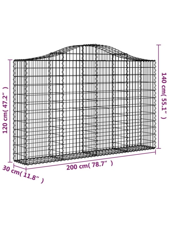 Kaarekujulised gabioonkorvid 7 tk, 200x30x120/140 cm, raud