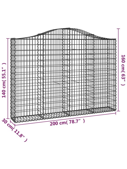 Kaarekujulised gabioonkorvid 2 tk, 200x30x140/160 cm, raud