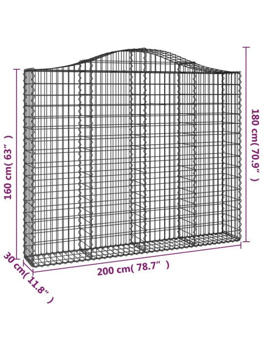 Kaarekujulised gabioonkorvid 10 tk, 200x30x160/180 cm, raud