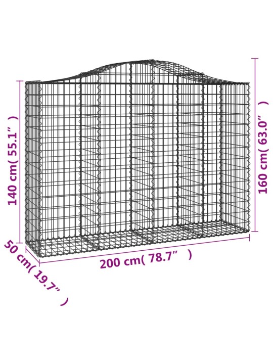 Kaarekujulised gabioonkorvid 2 tk, 200x50x140/160 cm, raud