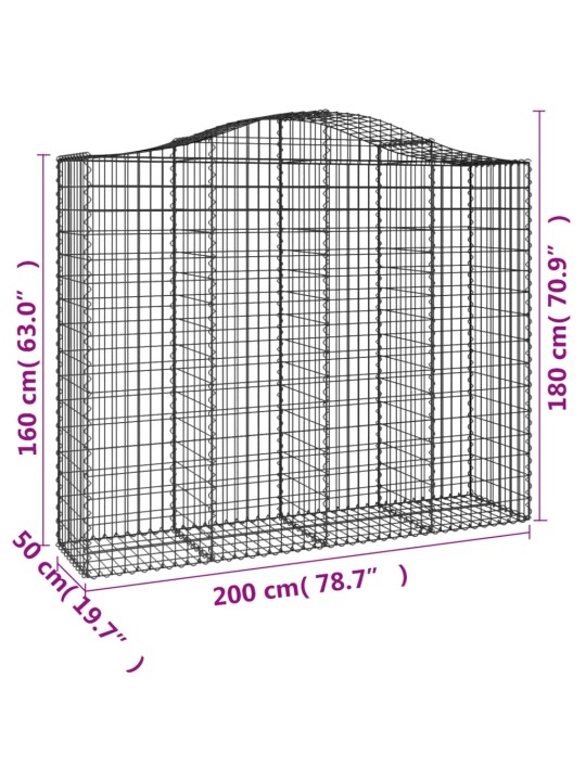 Kaarekujulised gabioonkorvid 2 tk, 200x50x160/180 cm, raud