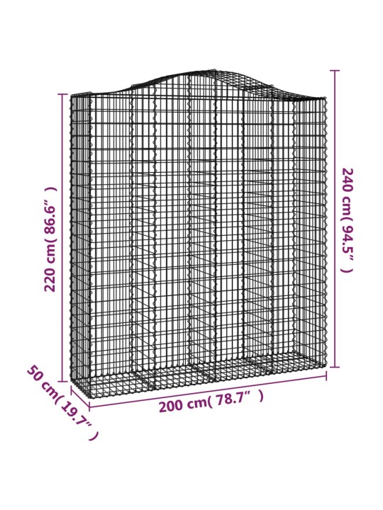 Kaarekujulised gabioonkorvid 2 tk, 200x50x220/240 cm, raud