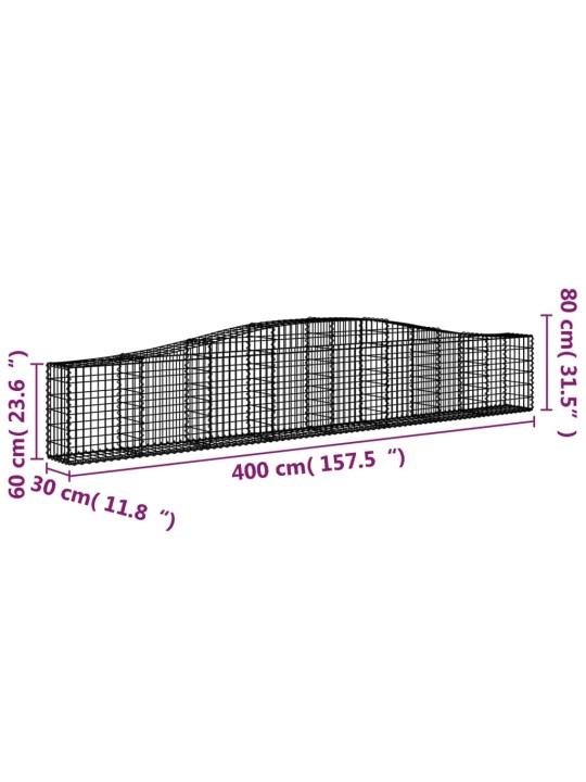 Kaarekujulised gabioonkorvid 2 tk, 400x30x60/80 cm, raud