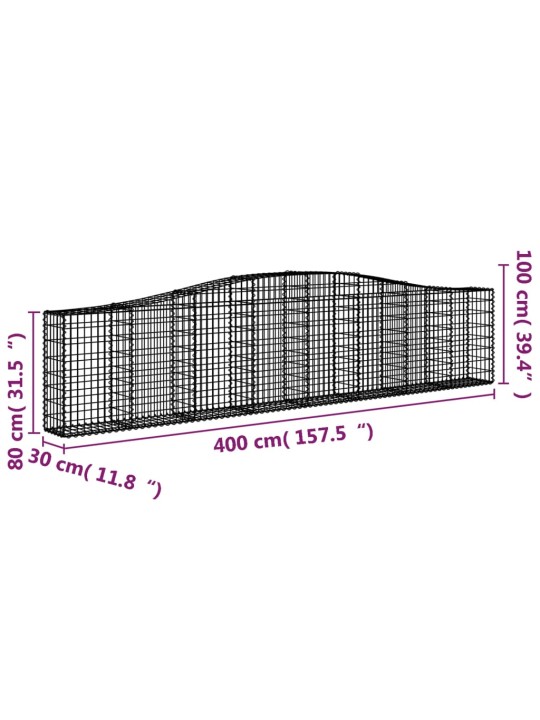 Kaarekujulised gabioonkorvid 2 tk, 400x30x80/100 cm, raud