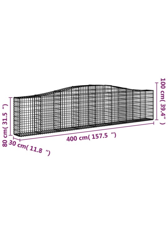 Kaarekujulised gabioonkorvid 9 tk, 400x30x80/100 cm, raud