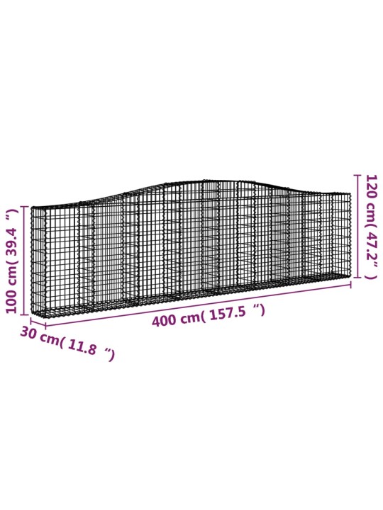 Kaarekujulised gabioonkorvid 2 tk, 400x30x100/120 cm, raud