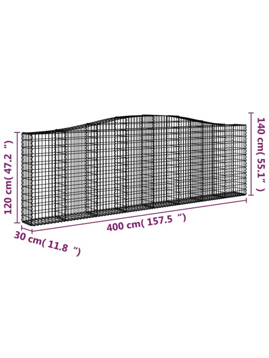 Kaarekujulised gabioonkorvid 2 tk, 400x30x120/140 cm, raud