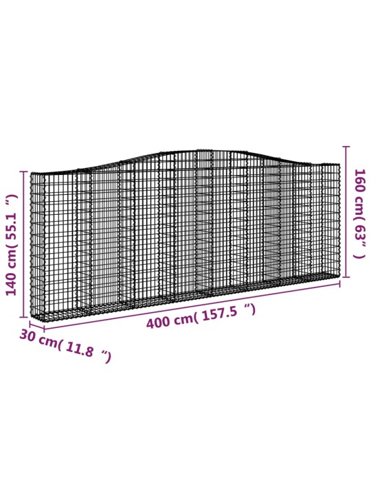 Kaarekujulised gabioonkorvid 2 tk, 400x30x140/160 cm, raud