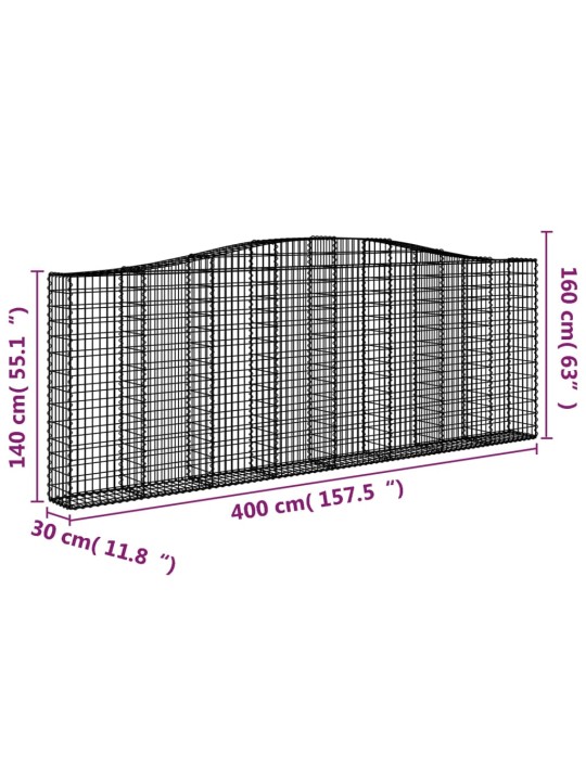 Kaarekujulised gabioonkorvid 3 tk, 400x30x140/160 cm, raud