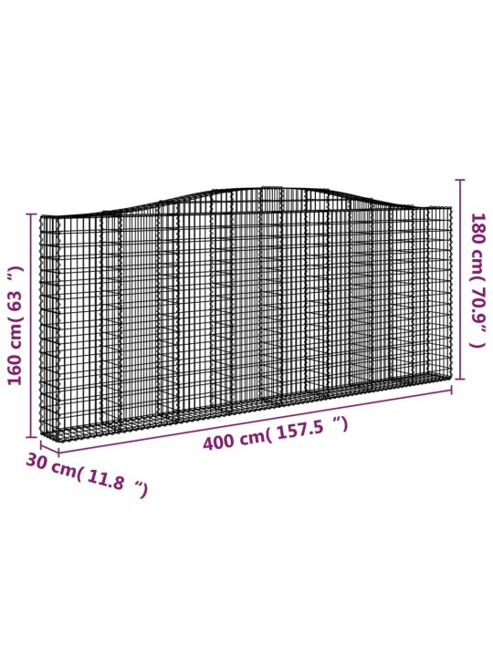 Kaarekujulised gabioonkorvid 2 tk, 400x30x160/180 cm, raud