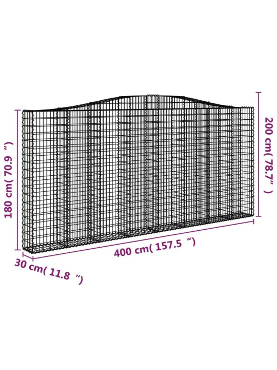 Kaarekujulised gabioonkorvid 8 tk, 400x30x180/200 cm, raud