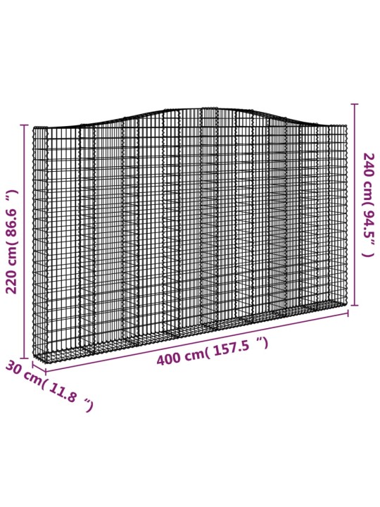 Kaarekujulised gabioonkorvid 6 tk, 400x30x220/240 cm, raud