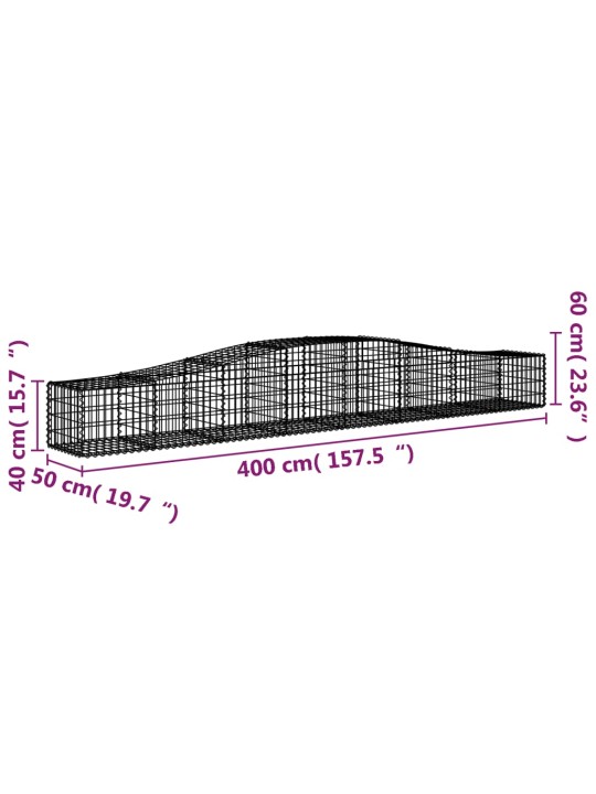 Kaarekujulised gabioonkorvid 4 tk, 400x50x40/60 cm, raud