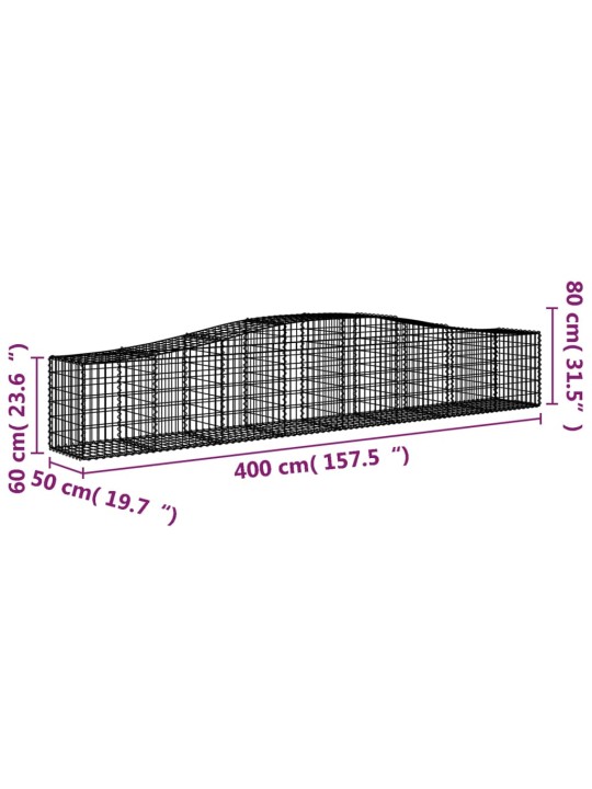 Kaarekujulised gabioonkorvid 2 tk, 400x50x60/80 cm, raud