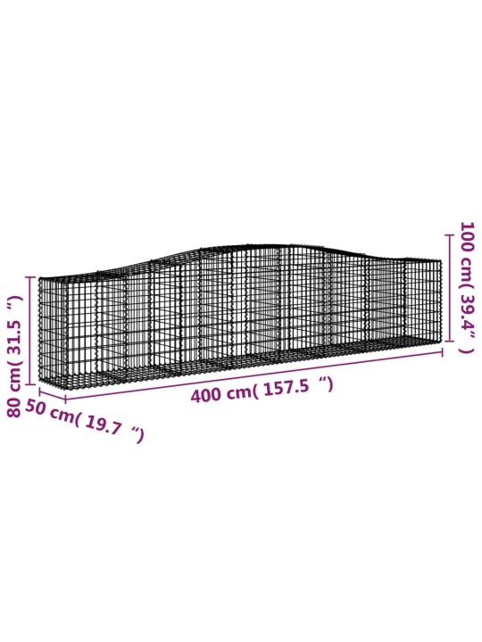 Kaarekujulised gabioonkorvid 2 tk, 400x50x80/100 cm, raud