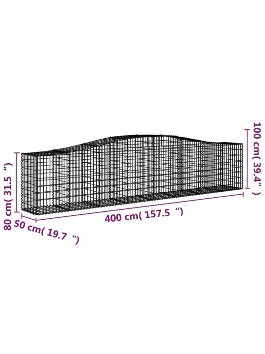 Kaarekujulised gabioonkorvid 4 tk, 400x50x80/100 cm, raud