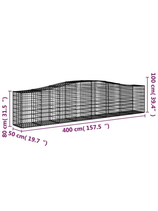 Kaarekujulised gabioonkorvid 9 tk, 400x50x80/100 cm, raud