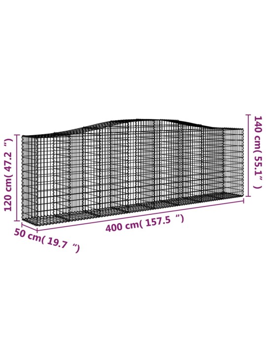 Kaarekujulised gabioonkorvid 2 tk, 400x50x120/140 cm, raud