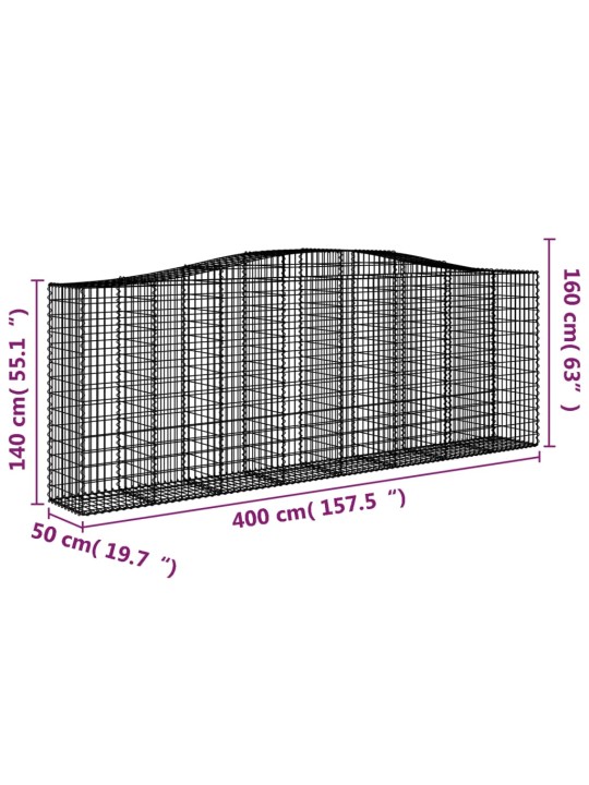 Kaarekujulised gabioonkorvid 2 tk, 400x50x140/160 cm, raud