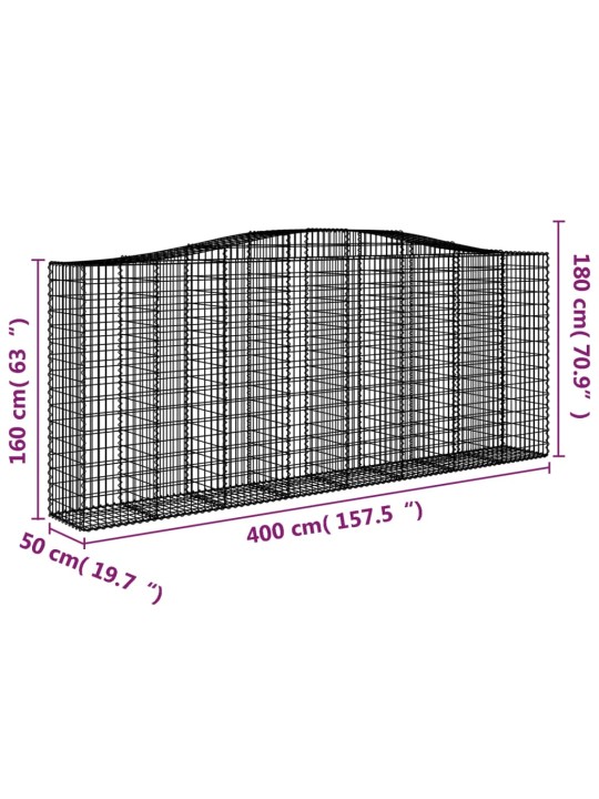 Kaarekujulised gabioonkorvid 6 tk, 400x50x160/180 cm, raud