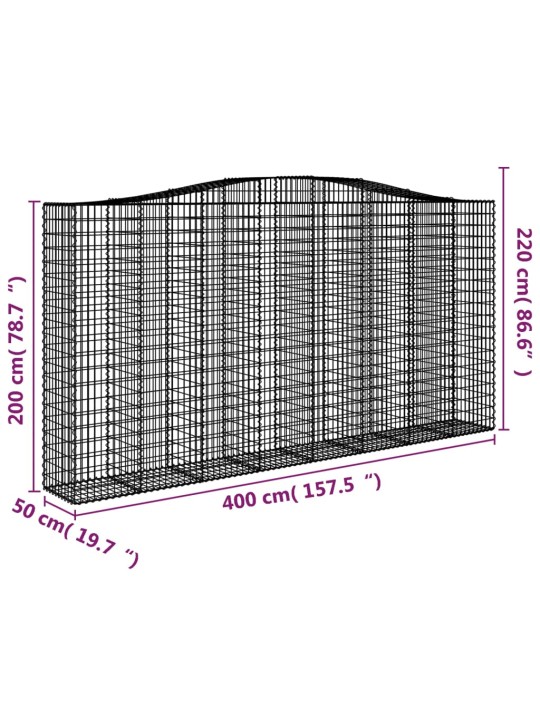 Kaarekujulised gabioonkorvid 2 tk, 400x50x200/220 cm, raud