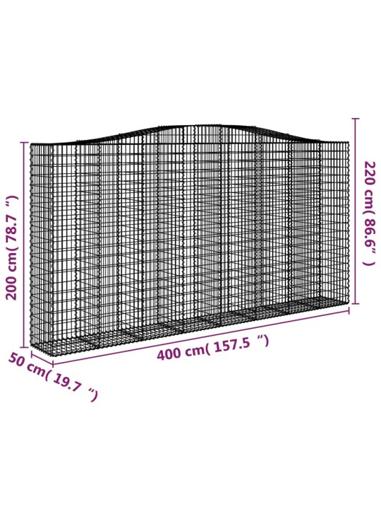 Kaarekujulised gabioonkorvid 8 tk, 400 x 50 x 200/220 cm, raud