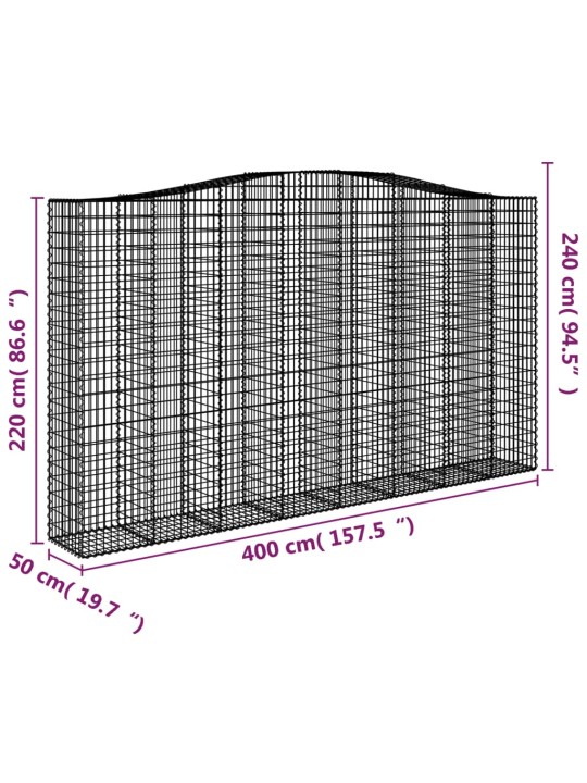 Kaarekujulised gabioonkorvid 2 tk, 400x50x220/240 cm, raud