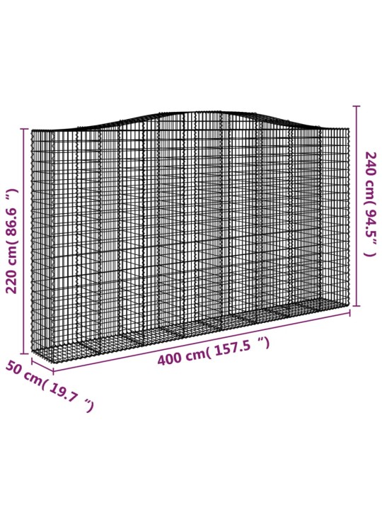 Kaarekujulised gabioonkorvid 3 tk, 400x50x220/240 cm, raud