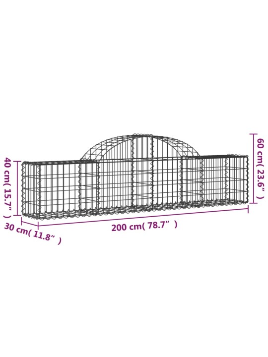 Kaarekujulised gabioonkorvid 2 tk, 200x30x40/60 cm, raud