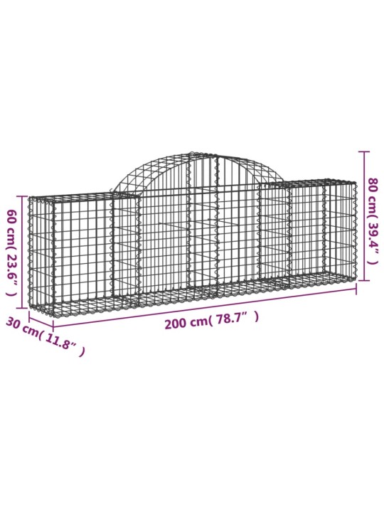 Kaarekujulised gabioonkorvid 2 tk, 200x30x60/80 cm, raud