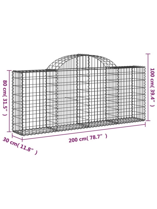 Kaarekujulised gabioonkorvid 2 tk, 200x30x80/100 cm, raud