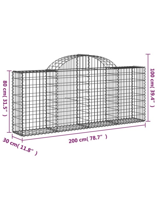 Kaarekujulised gabioonkorvid 3 tk, 200x30x80/100 cm, raud