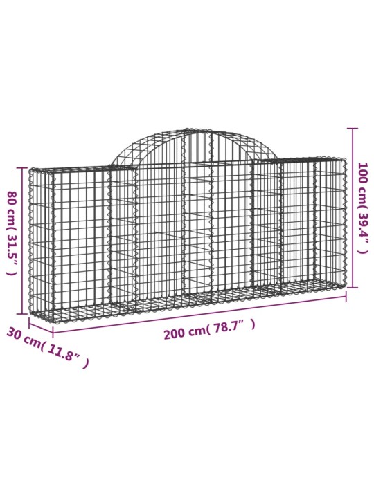 Kaarekujulised gabioonkorvid 5 tk, 200x30x80/100 cm, raud