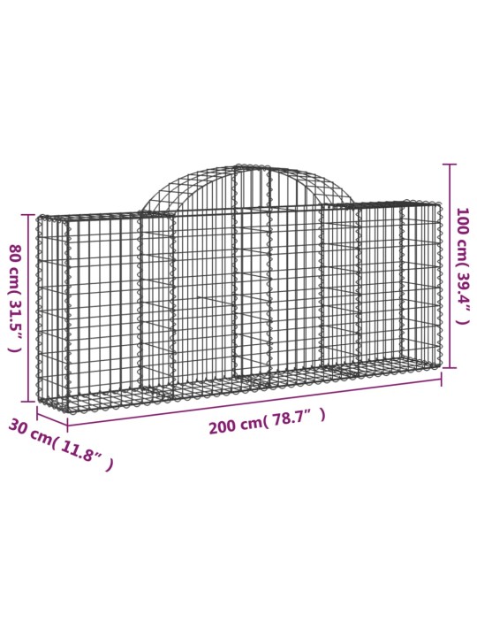 Kaarekujulised gabioonkorvid 10 tk, 200x30x80/100 cm, raud