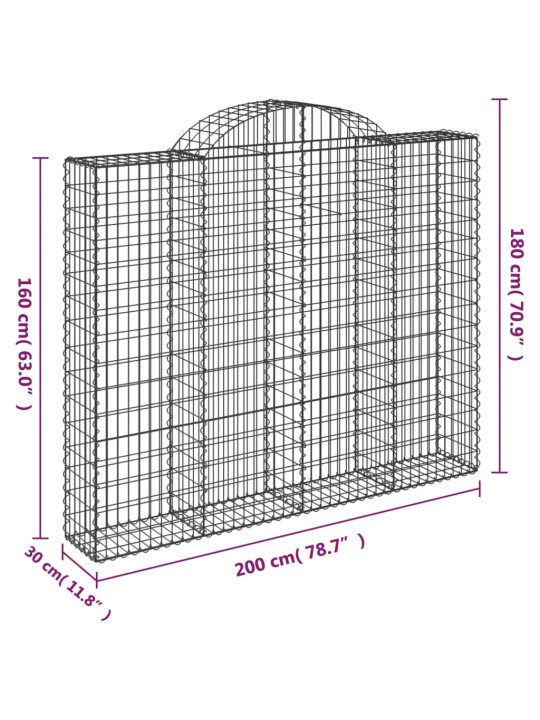 Kaarekujulised gabioonkorvid 2 tk, 200x30x160/180 cm, raud