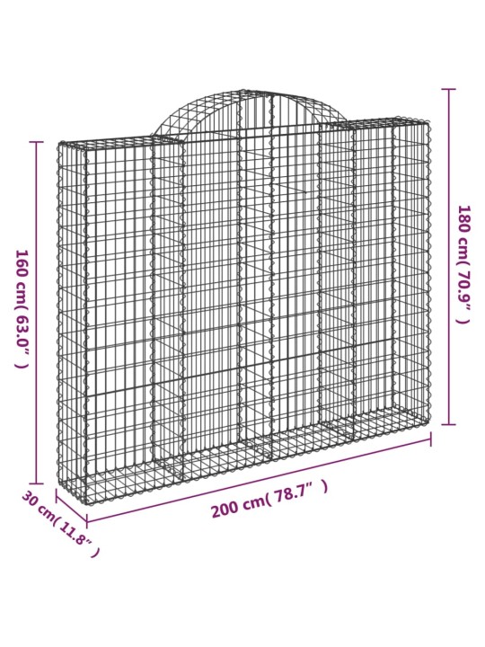 Kaarekujulised gabioonkorvid 3 tk, 200x30x160/180 cm, raud