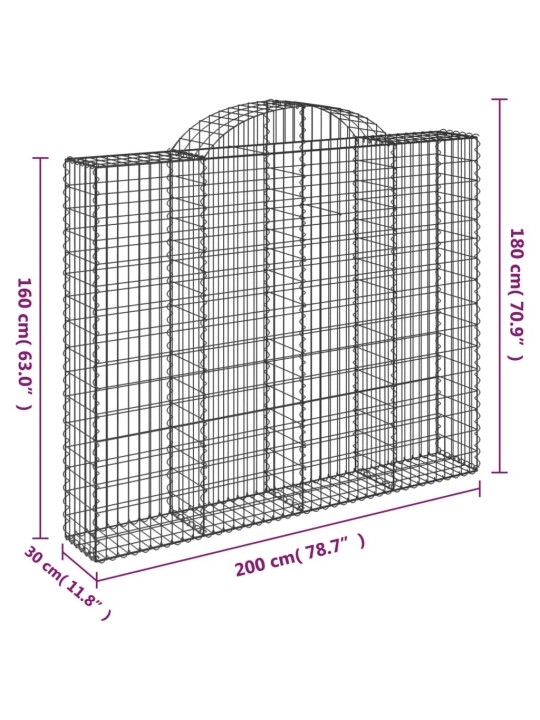 Kaarekujulised gabioonkorvid 7 tk, 200x30x160/180 cm, raud