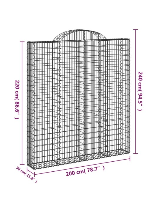 Kaarekujulised gabioonkorvid 2 tk, 200x30x220/240 cm, raud