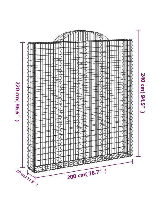 Kaarekujulised gabioonkorvid 4 tk, 200x30x220/240 cm, raud