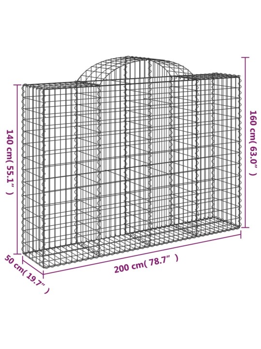 Kaarekujulised gabioonkorvid 2 tk, 200x50x140/160 cm, raud