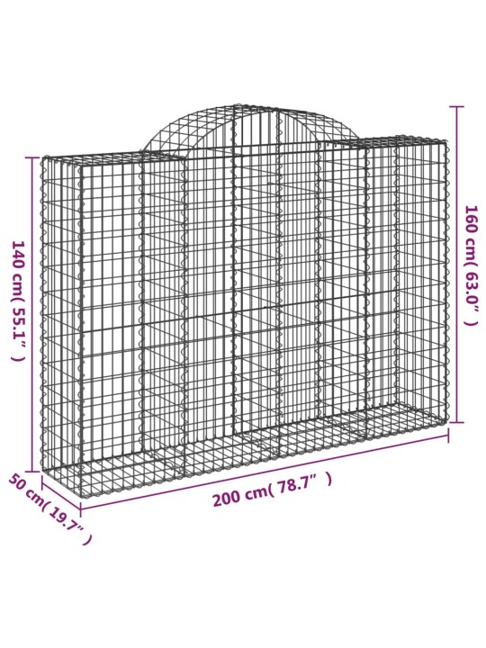 Kaarekujulised gabioonkorvid 7 tk, 200x50x140/160 cm, raud