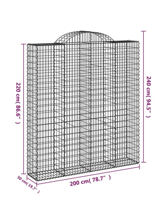 Kaarekujulised gabioonkorvid 4 tk, 200x50x220/240 cm, raud