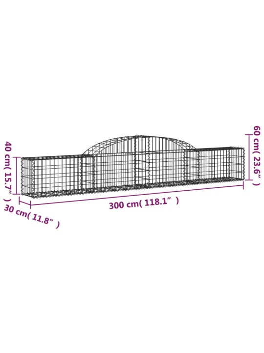 Kaarekujulised gabioonkorvid 9 tk, 300x30x40/60 cm, raud