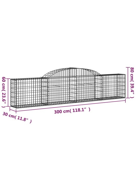 Kaarekujulised gabioonkorvid 2 tk, 300 x 30 x 60/80 cm, raud