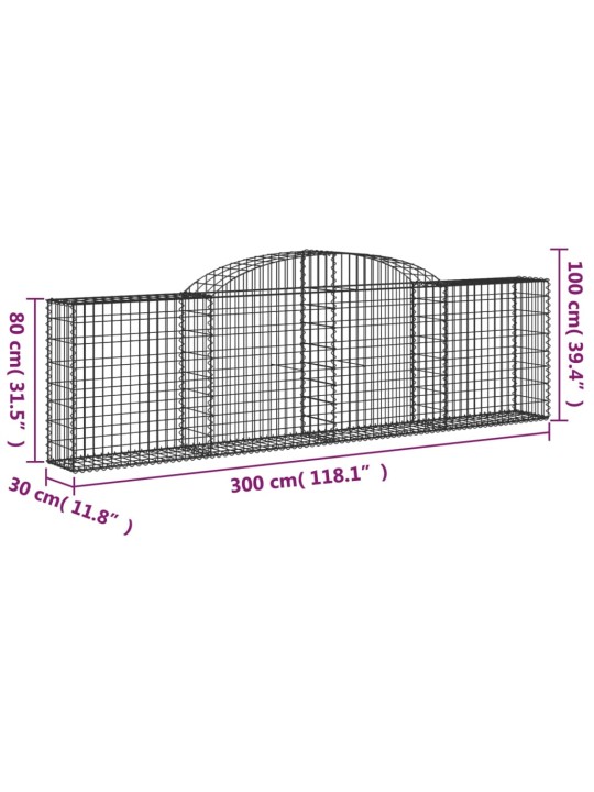 Kaarekujulised gabioonkorvid 2 tk, 300x30x80/100 cm, raud