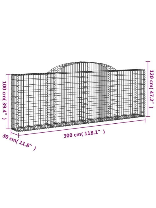 Kaarekujulised gabioonkorvid 2 tk, 300x30x100/120 cm, raud