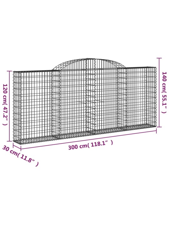 Kaarekujulised gabioonkorvid 2 tk, 300x30x120/140 cm, raud