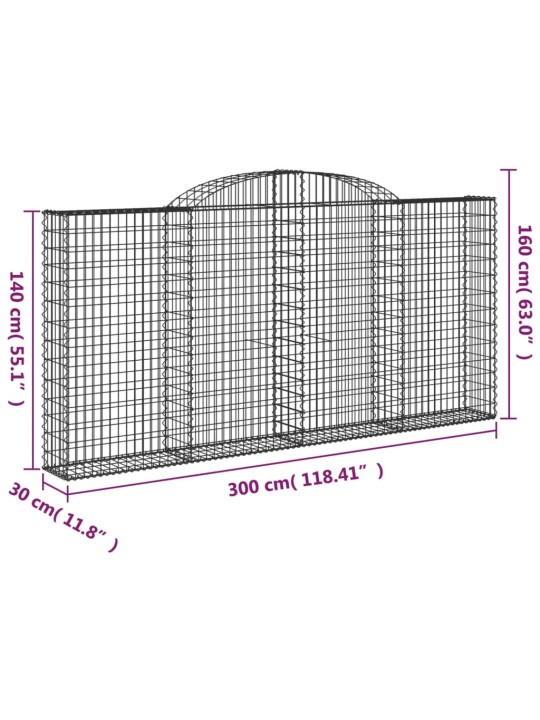 Kaarekujulised gabioonkorvid 2 tk, 300 x 30 x 140/160 cm, raud